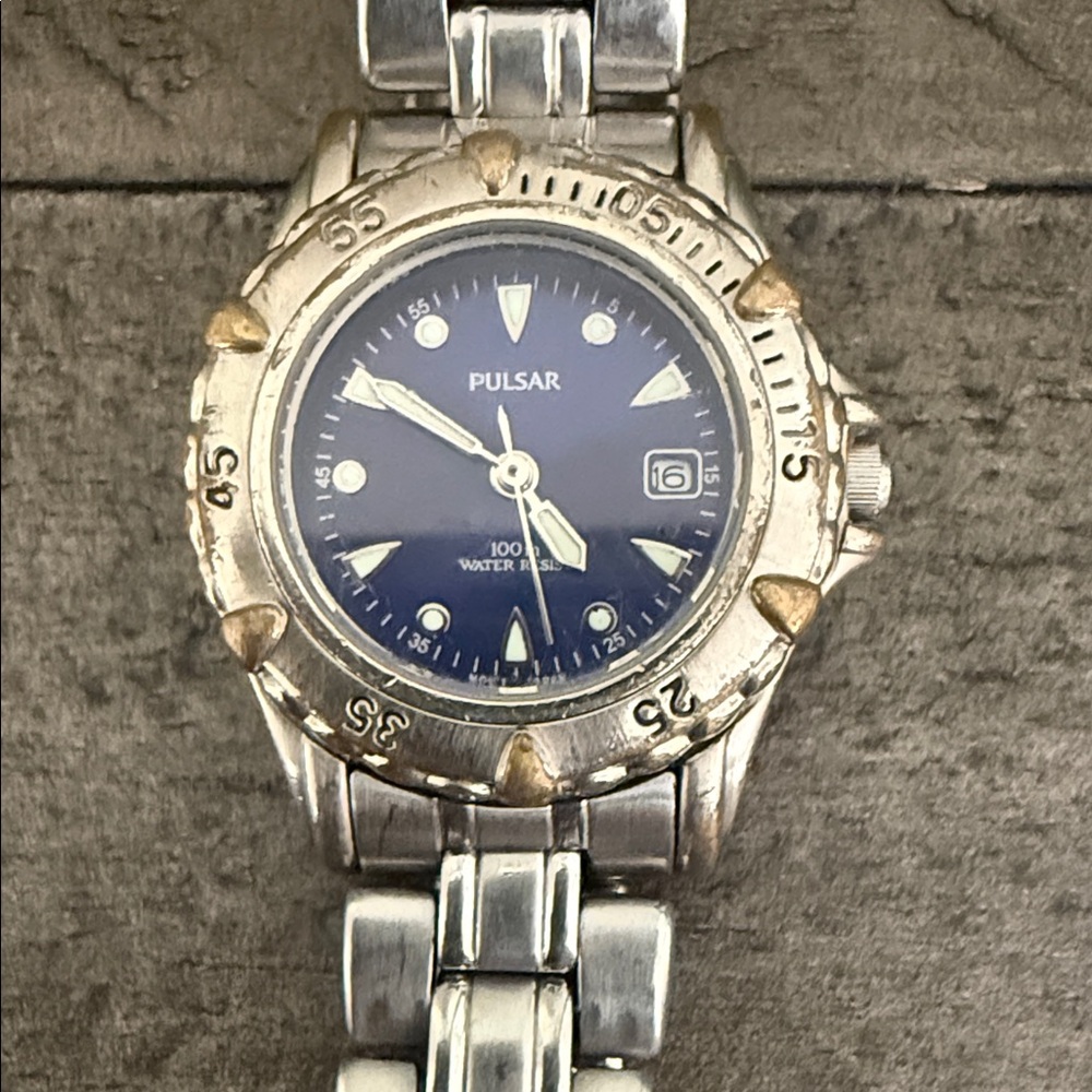 Pulsar Silver Watch with Deep Blue Dial